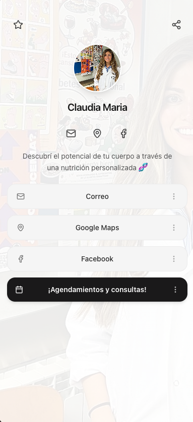 Portal tipo Linktree con perfil y botón de agendamientos